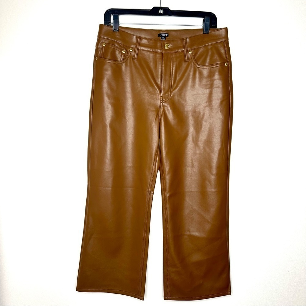 J. Crew Tan Vegan Leather Cropped Wide Leg Ankle Pants Size 29 - Picture 4 of 10